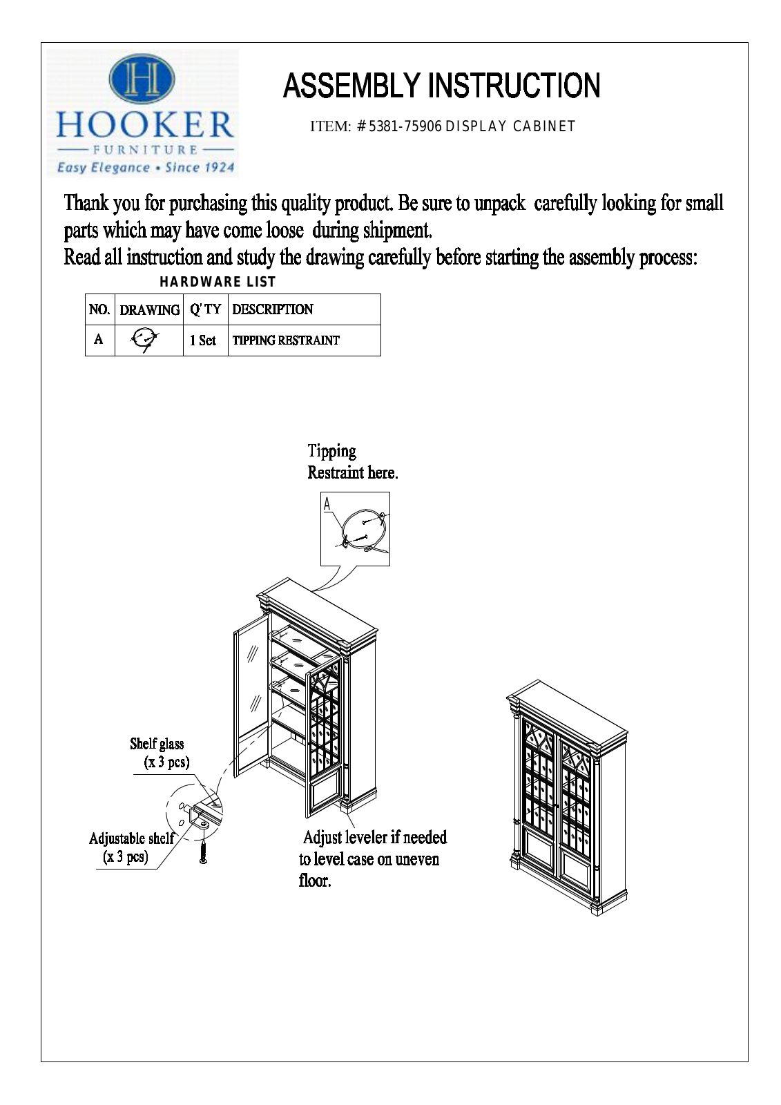 Hooker Furniture 538175906 Assembly Guide