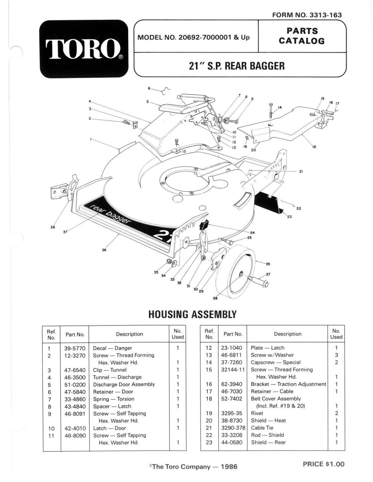 Toro 20692 Parts Catalogue