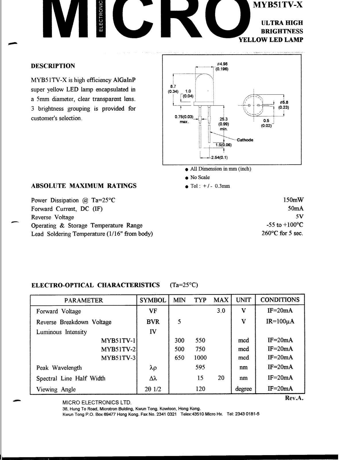 MICRO MYB51TV-1, MYB51TV-2, MYB51TV-3 Datasheet