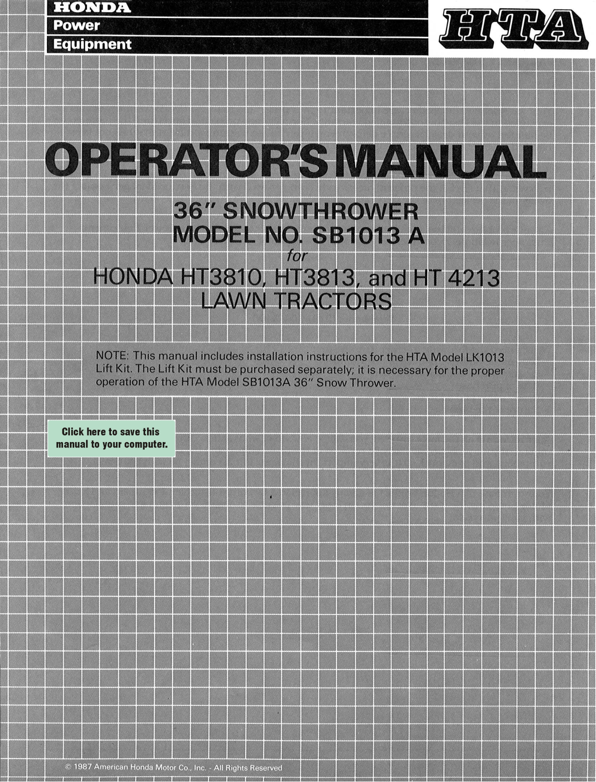 Honda Power Equipment SB1013 A User Manual