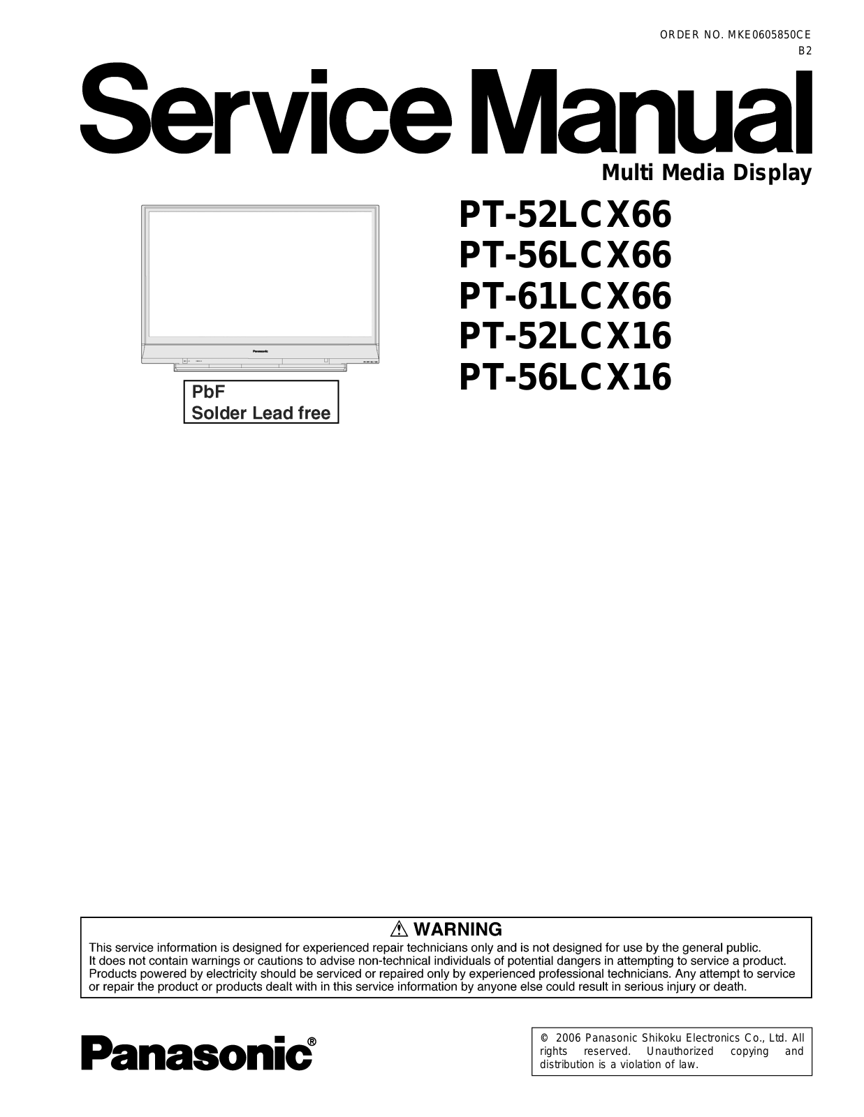 Panasonic PT-52LCX66 Schematic