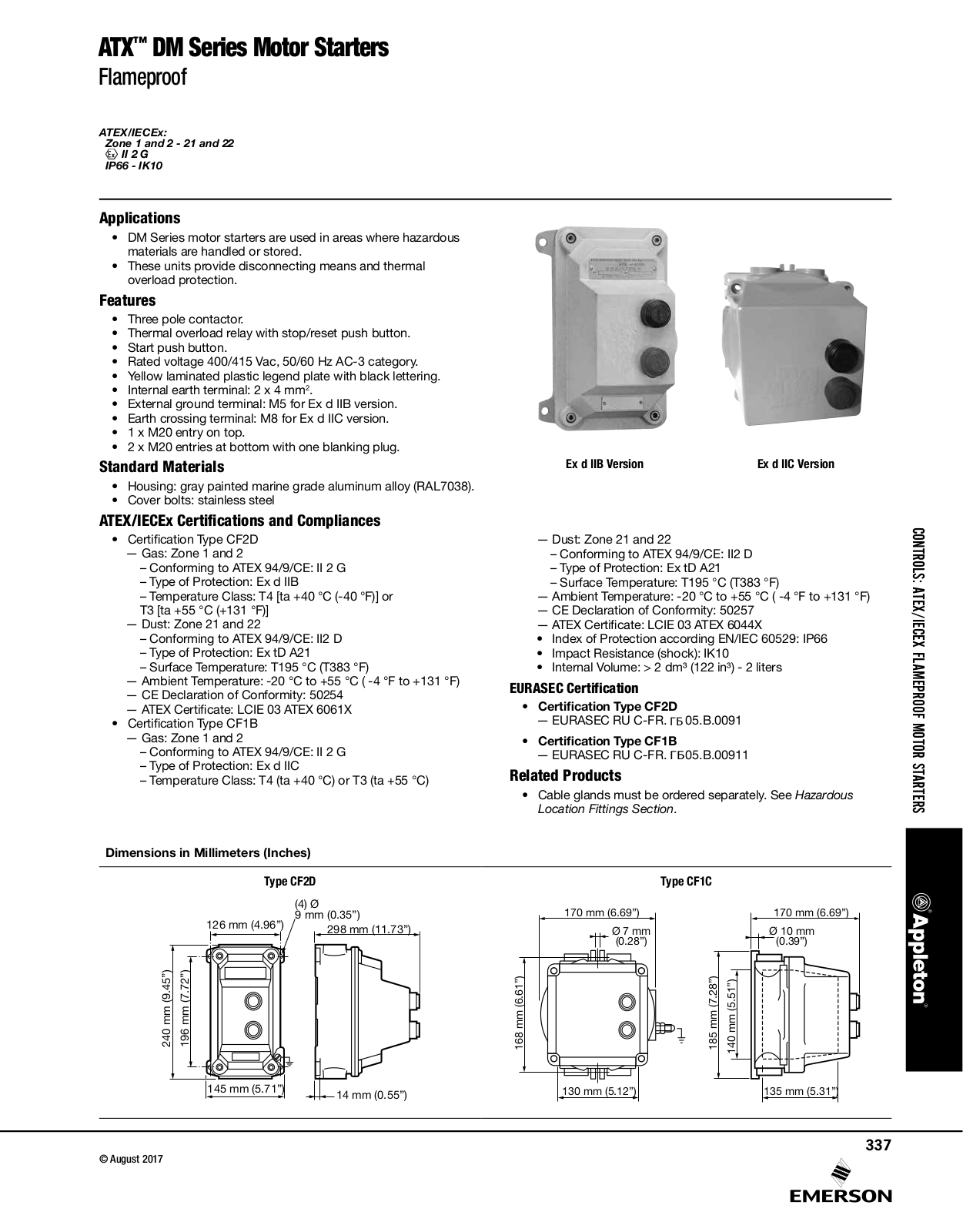 Appleton ATX™ DM Series Motor Starters Catalog Page