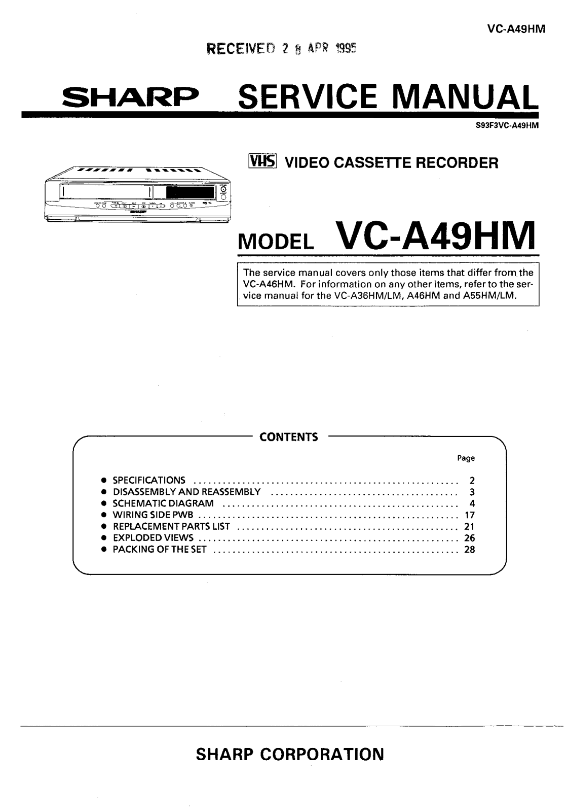 Sharp VCA49HM User Manual