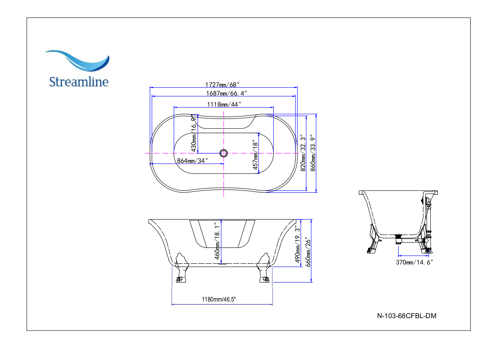 Streamline Bath SLBH3188 Dimensions - ManualMachine.com