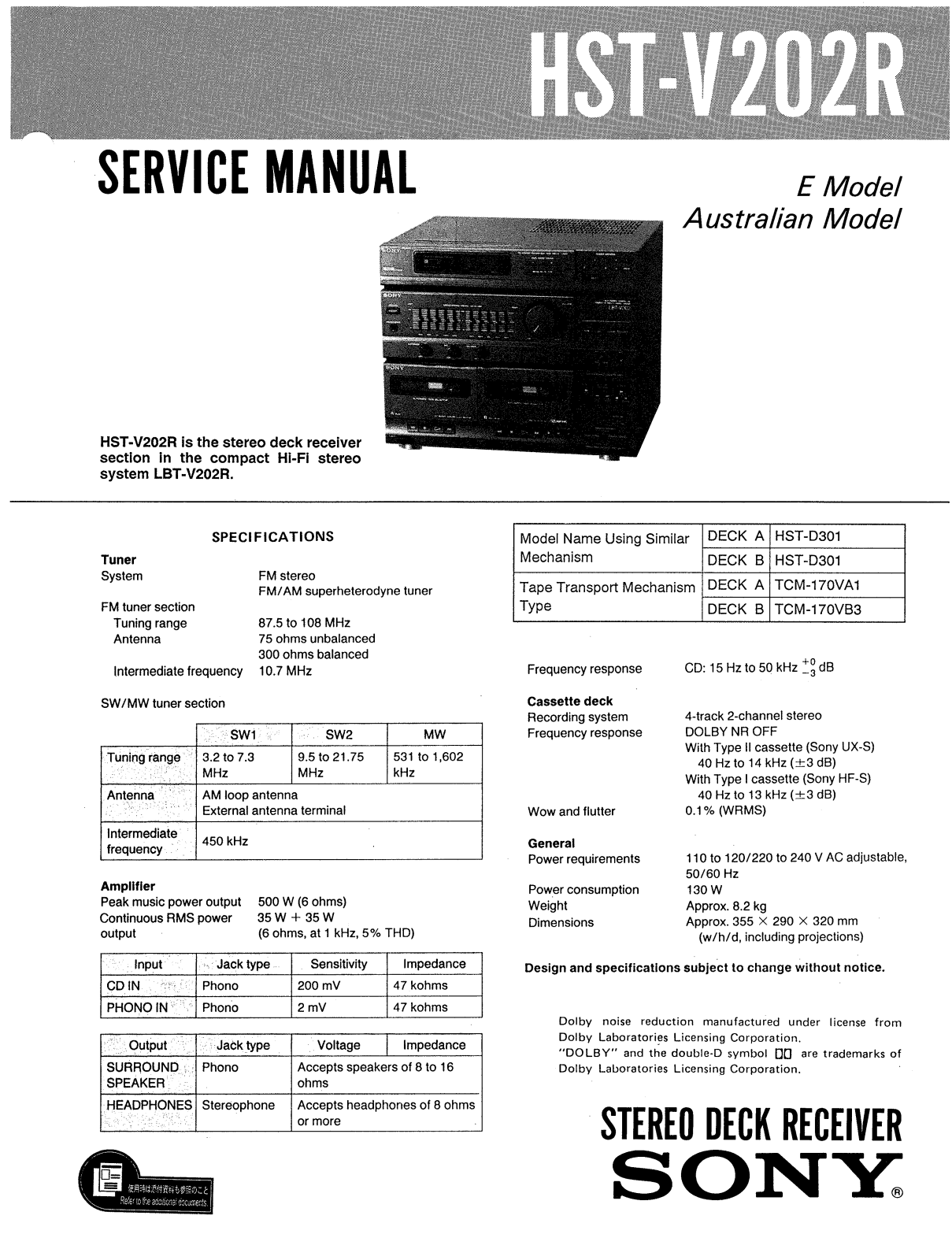 Sony HSTV-202-R Service manual