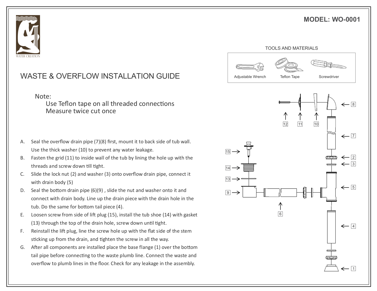 Water Creation WO000105, WO000101 User Manual