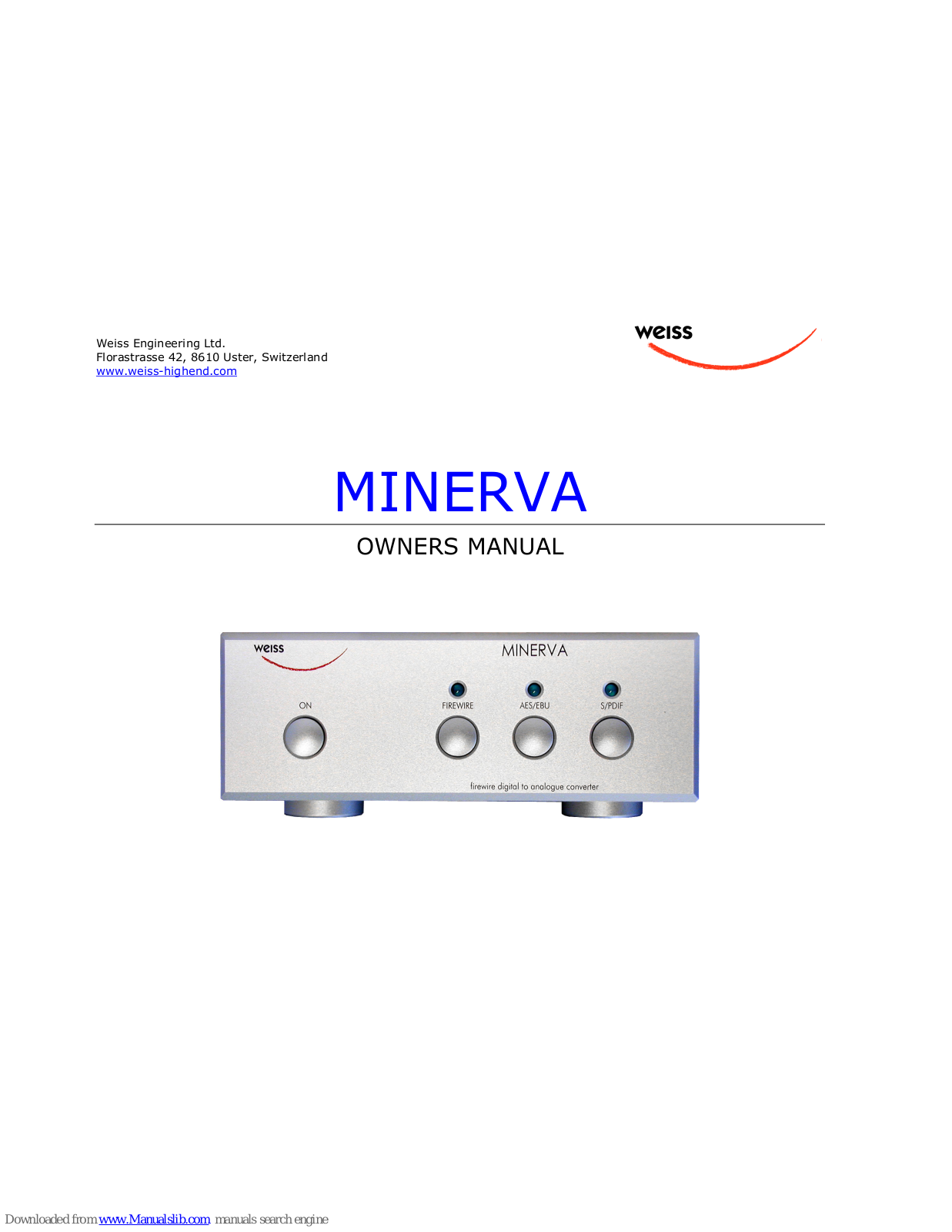 Weiss Engineering Minerva Owner's Manual - ManualMachine.com
