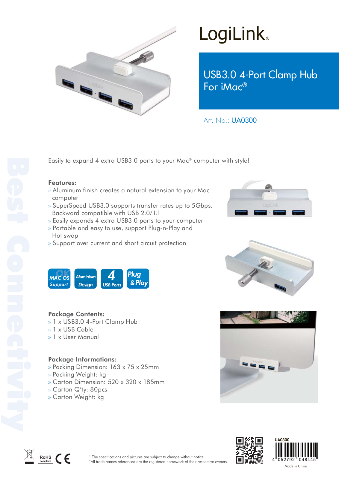 Logilink IUSB3-HUB4-CLAMP Datasheet - ManualMachine.com
