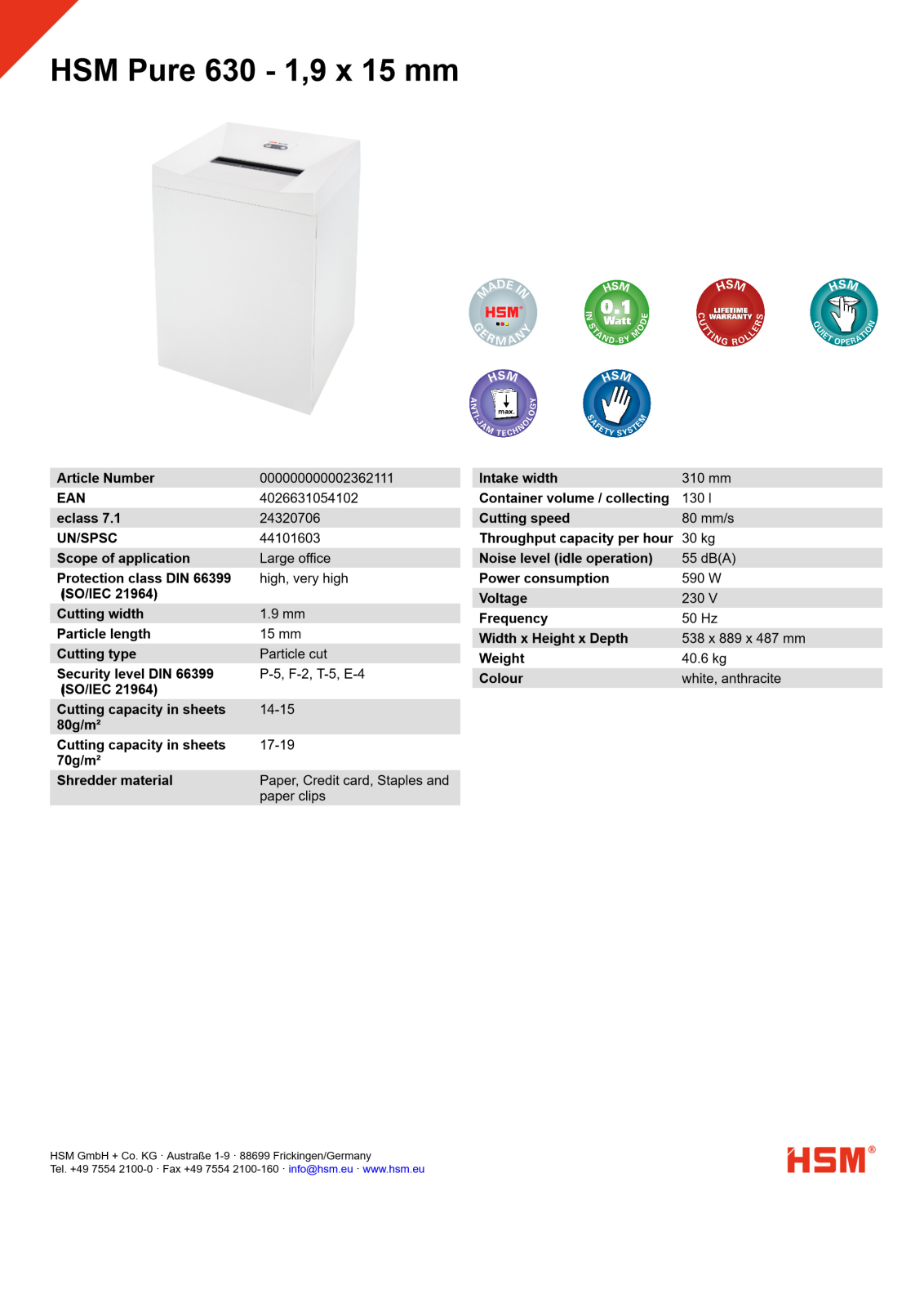 HSM 630 1.9x15mm User Manual