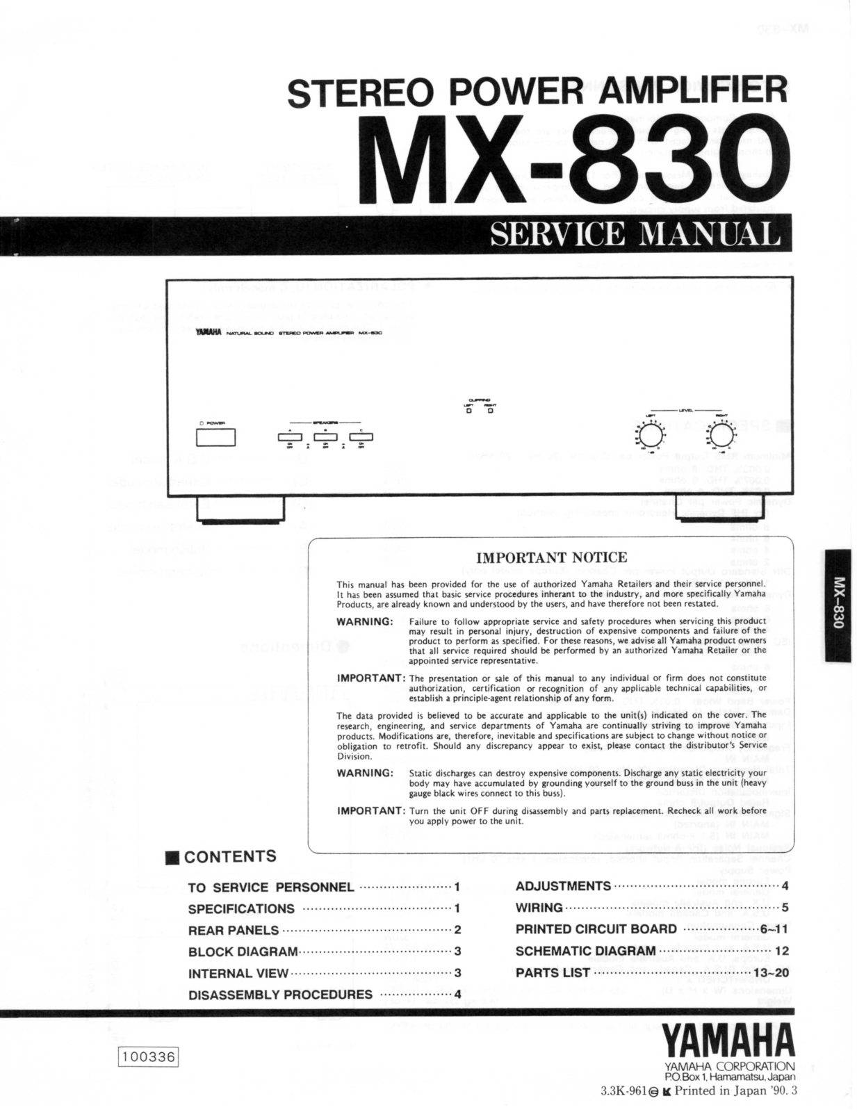 Yamaha MX-830 Service manual