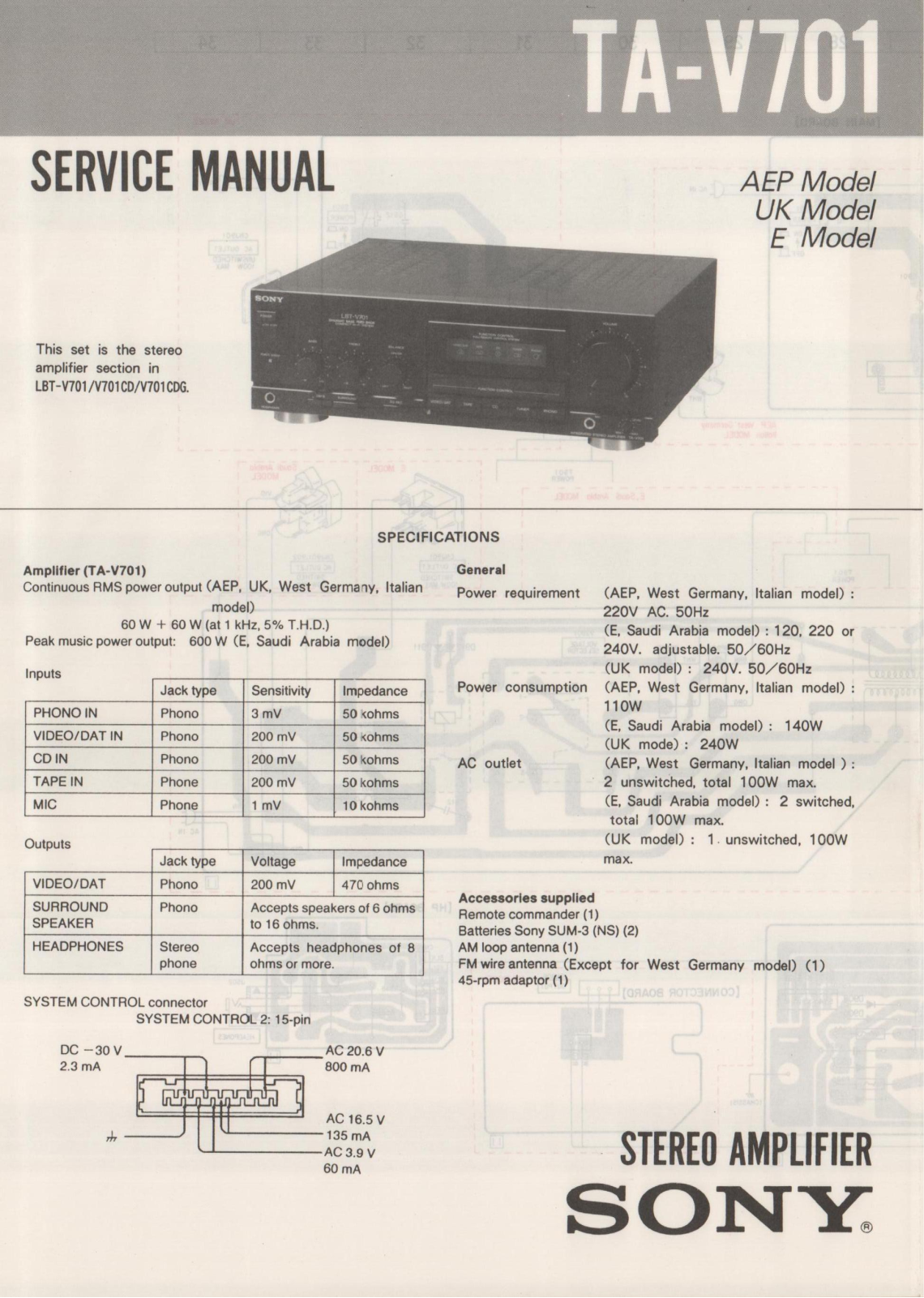 Sony TA-V701 Schematic