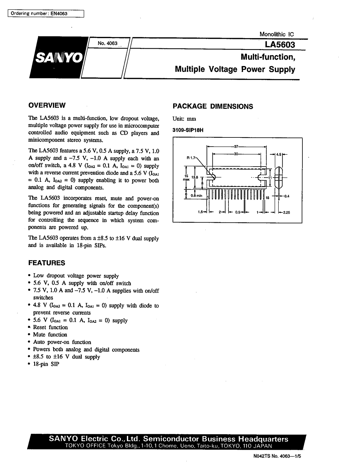 SANYO LA5603 Datasheet