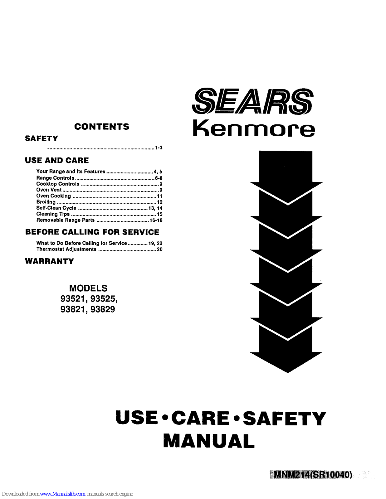 Kenmore 93521, 93525, 93821, 93829 Use, Care, Safety Manual - ManualMachine.com