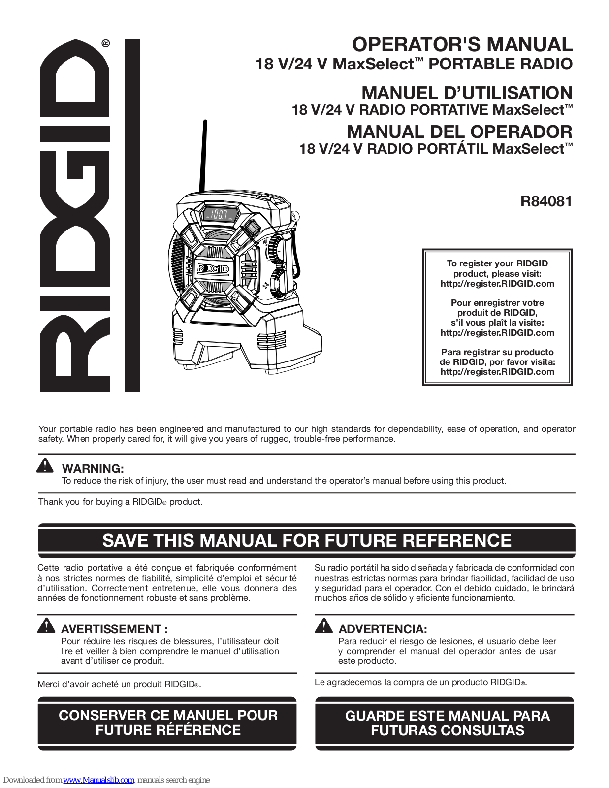 RIDGID R84081 Operator's Manual