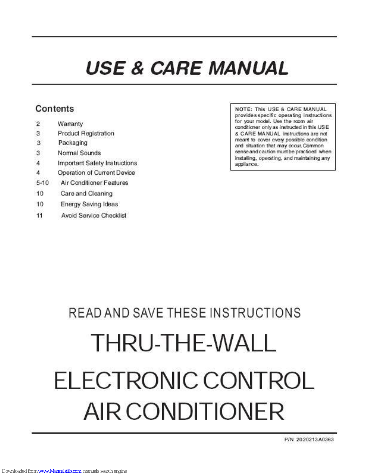 Frigidaire FAH086S1T, FAH08ES1, FAH08ES1T, FAH106S1T, FAH106S2T Use And Care Manual