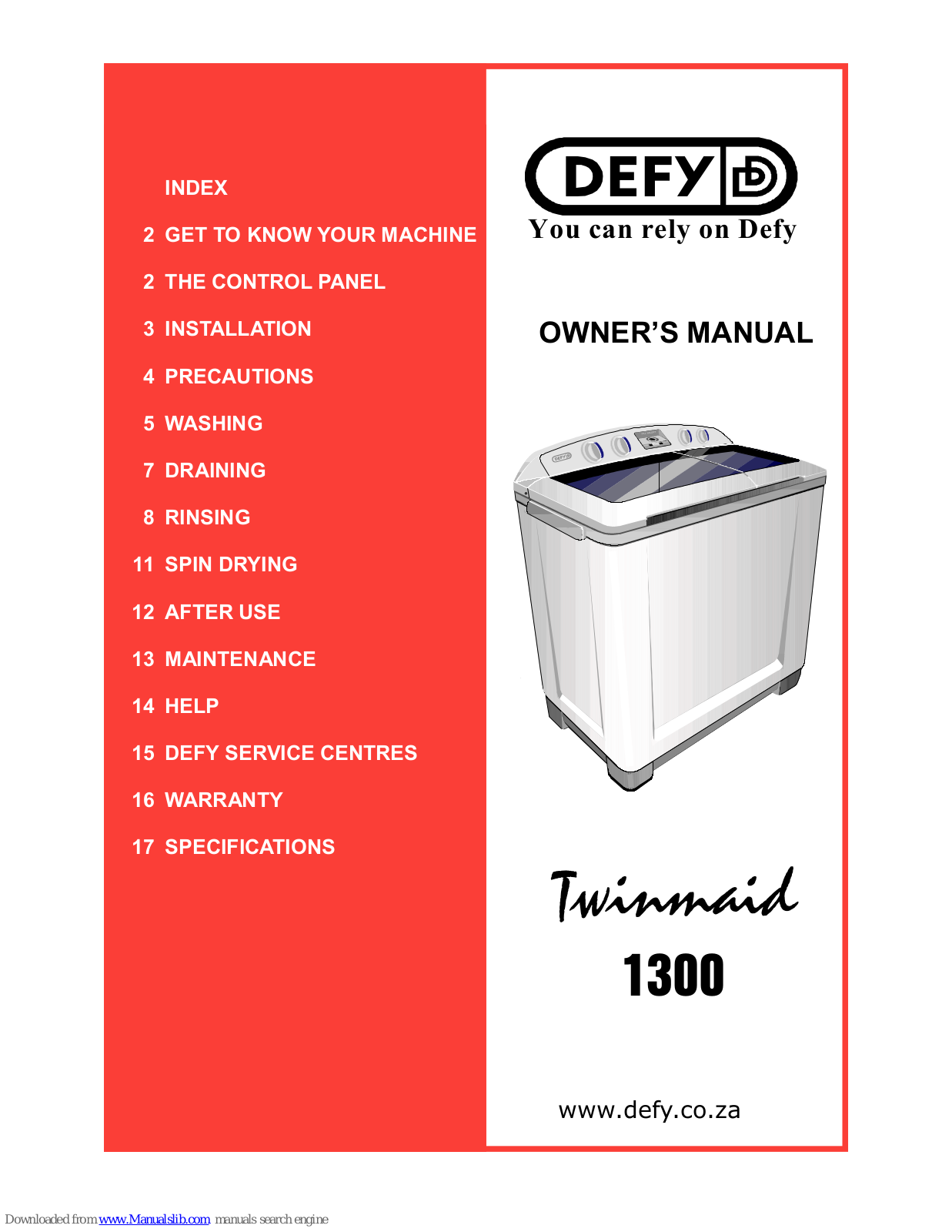 Defy TWINMAID 1300 Owner's Manual