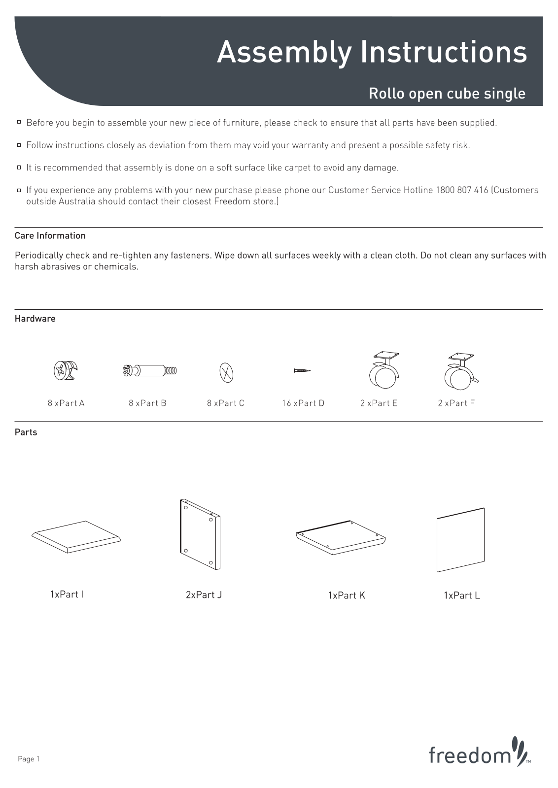 Freedom Rollo Open Cube Assembly Instruction