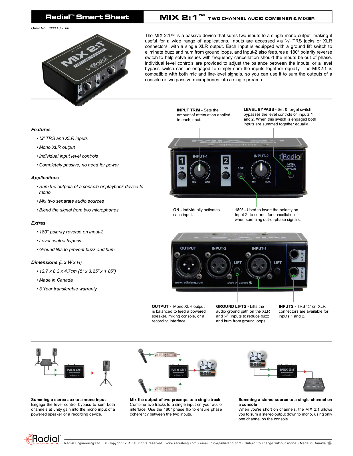 Radial Engineering MIX 2:1 User Manual