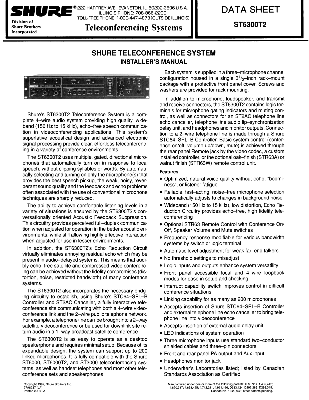 Shure ST6300T2 User Guide