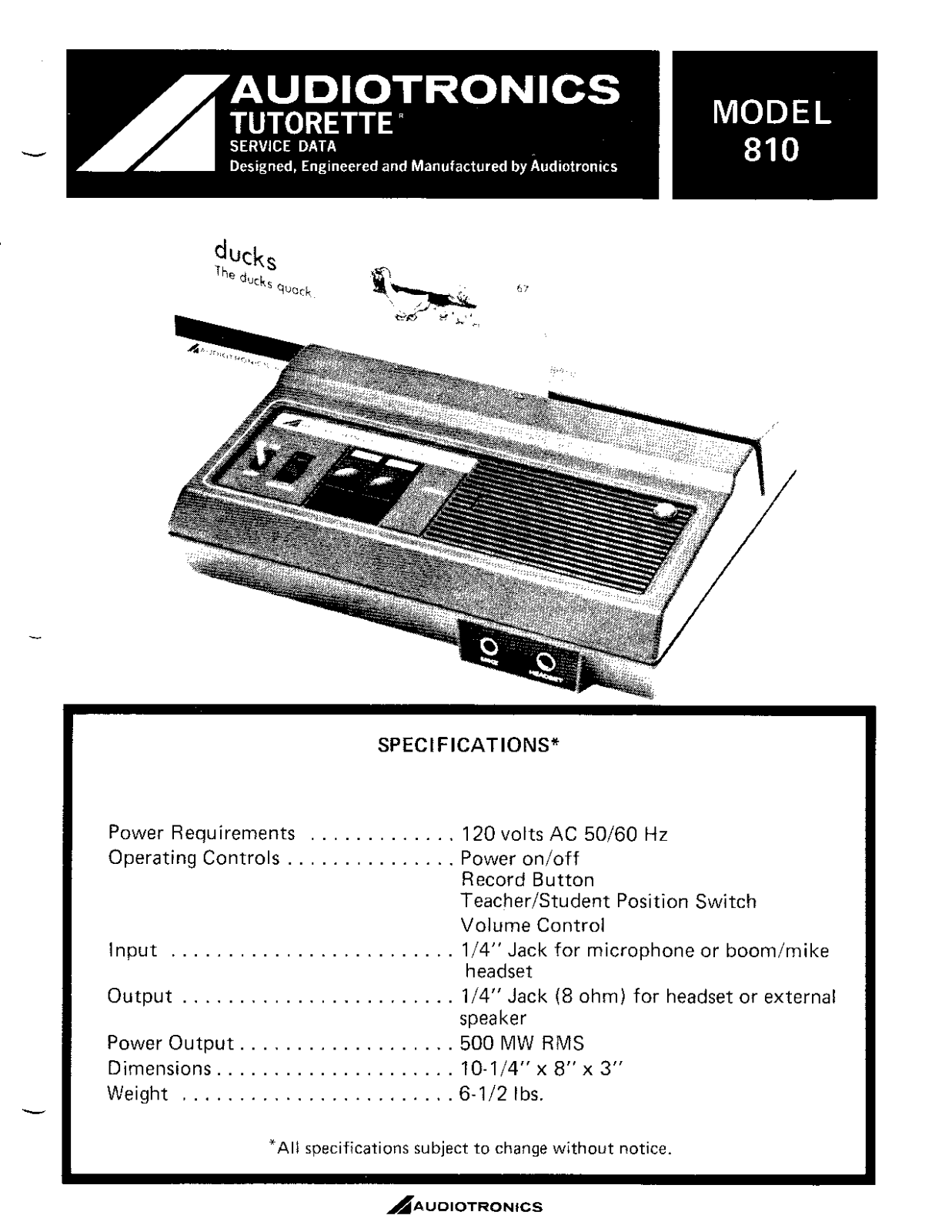 Audiotronics 810 User Manual - ManualMachine.com