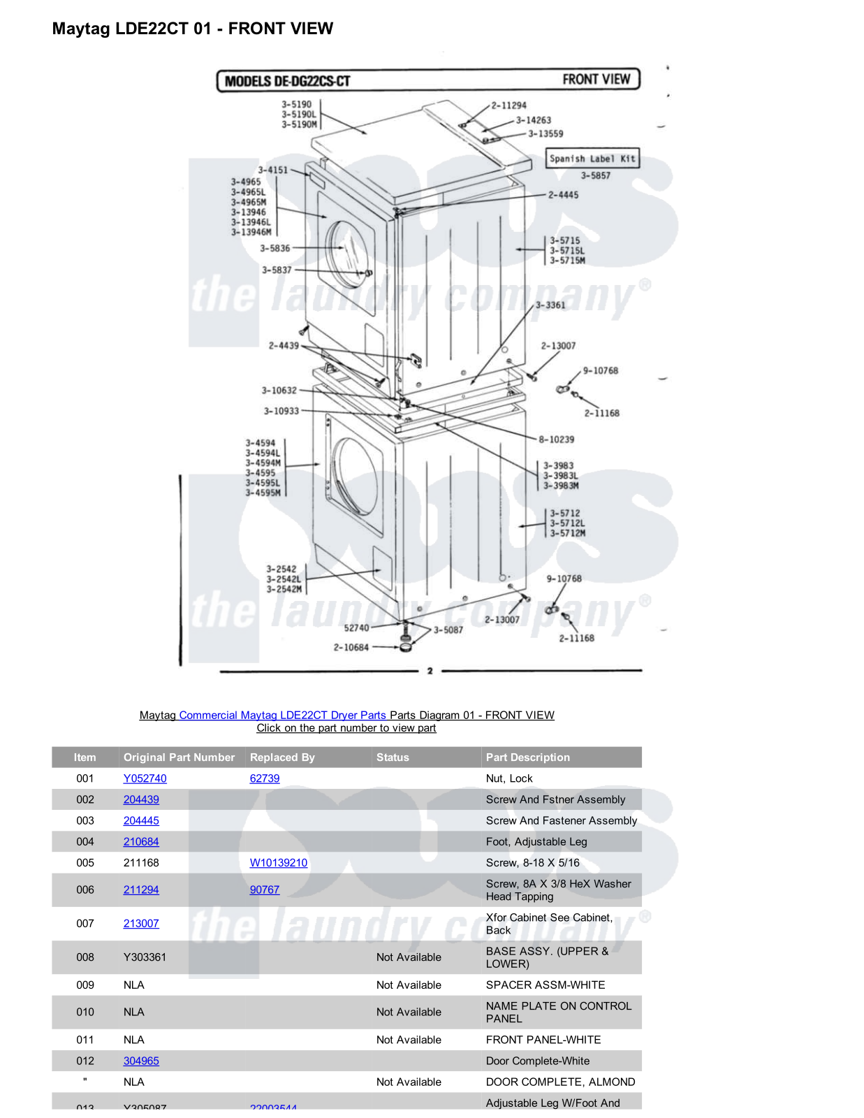 Maytag LDE22CT Parts Diagram