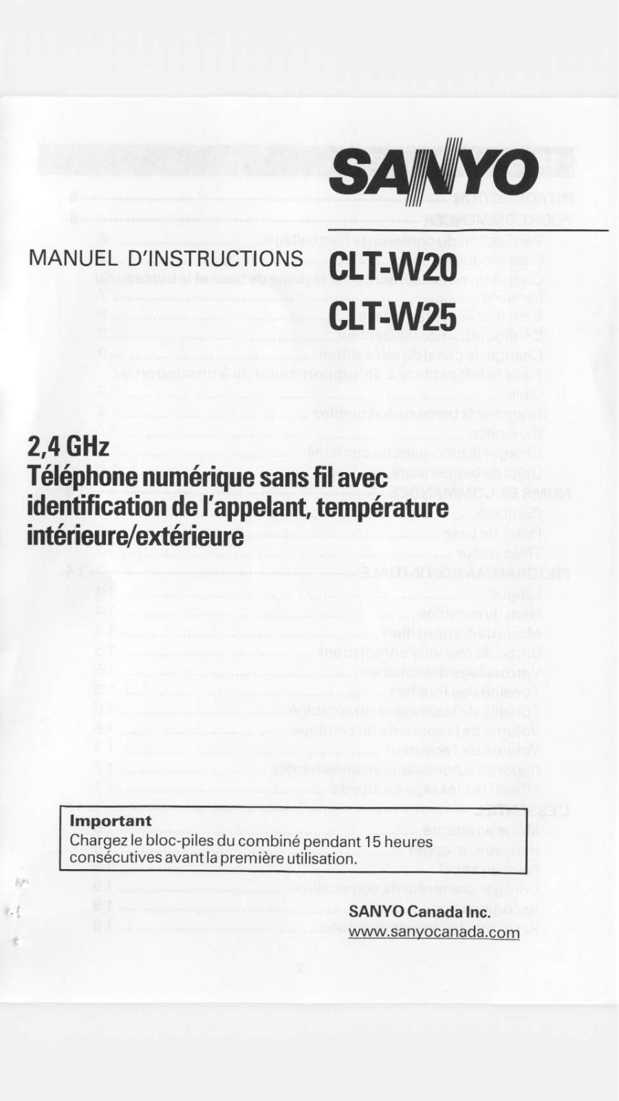 SANYO CLT-W20, CLT-W25 User Manual