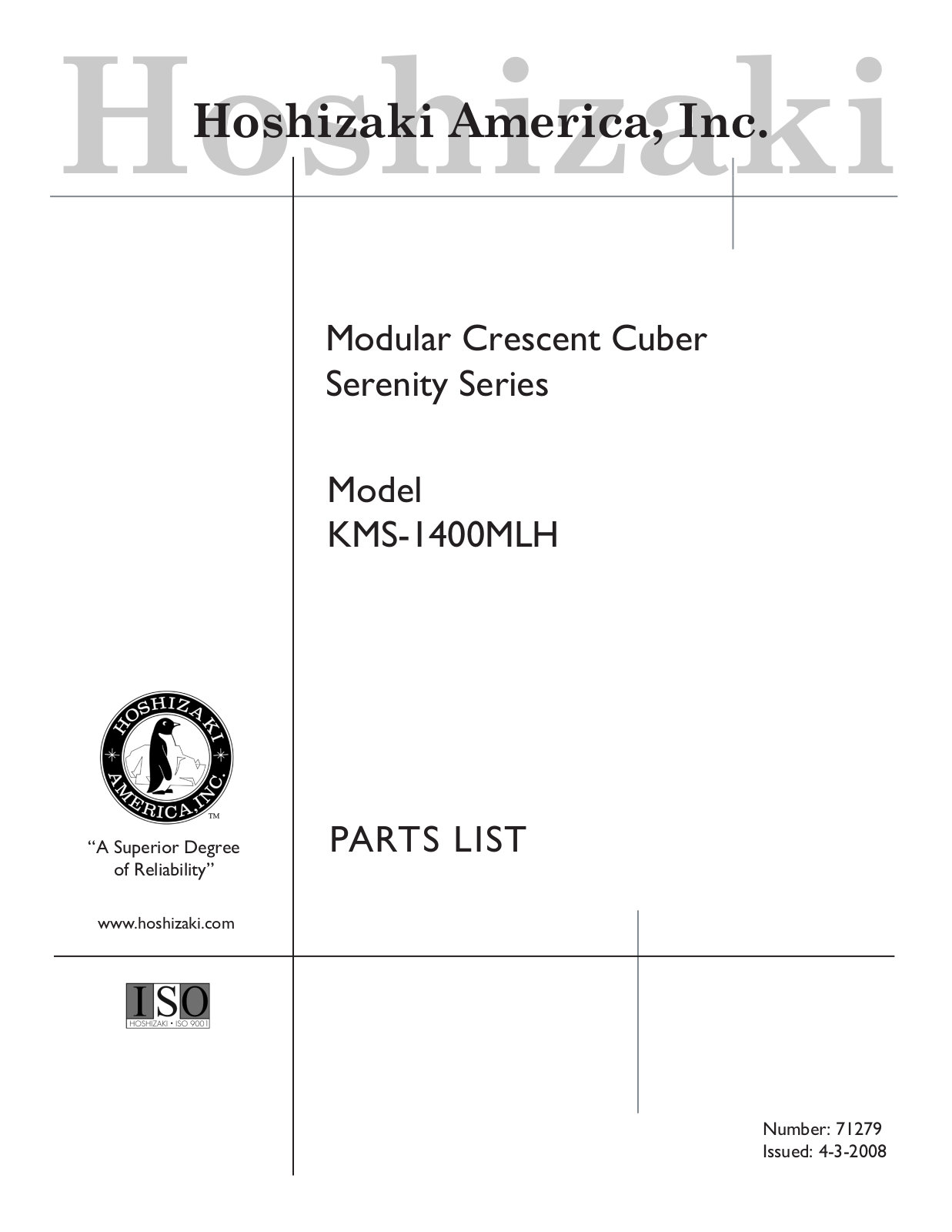 Hoshizaki KMS-1400MLH User Manual