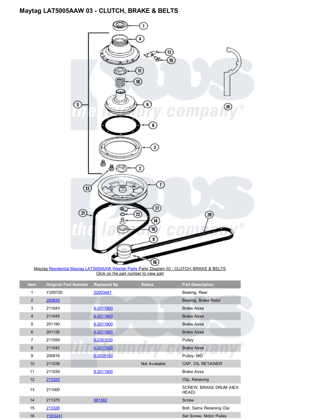 Maytag LAT5005AAW Parts Diagram