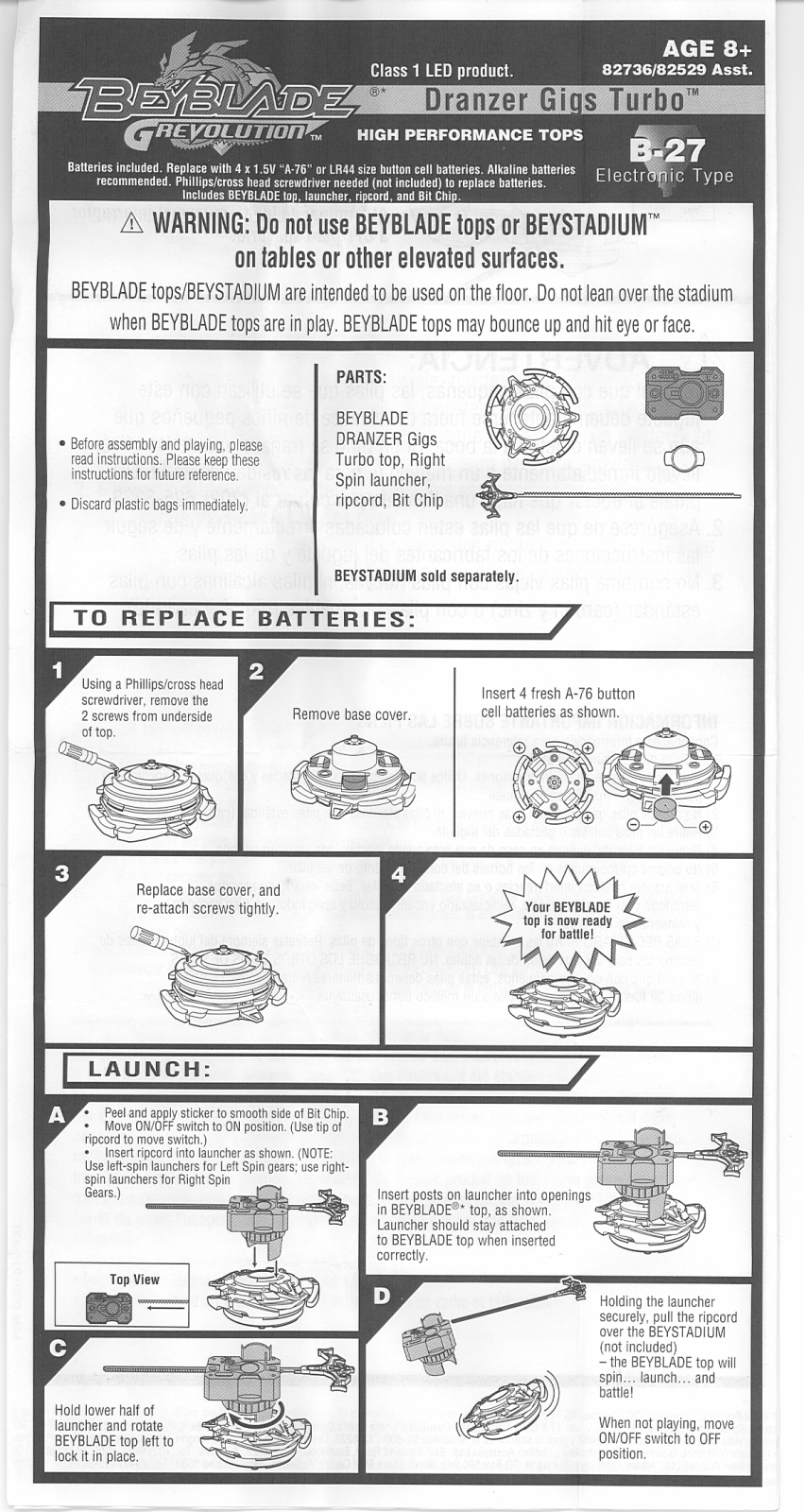 HASBRO Beyblade Grevolution Dranzer Gigs Turbo B27 User Manual