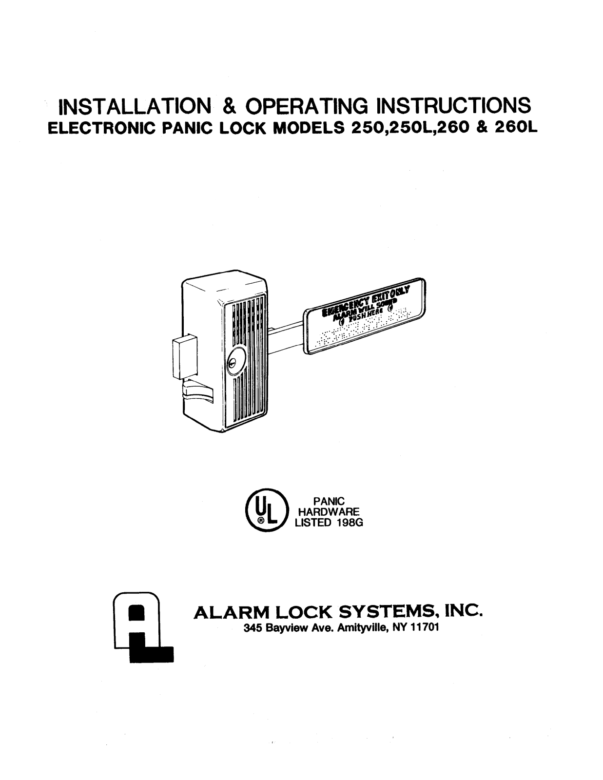 Alarm Lock 250, 250L, 260, 260L Installationa and Operating Instruction