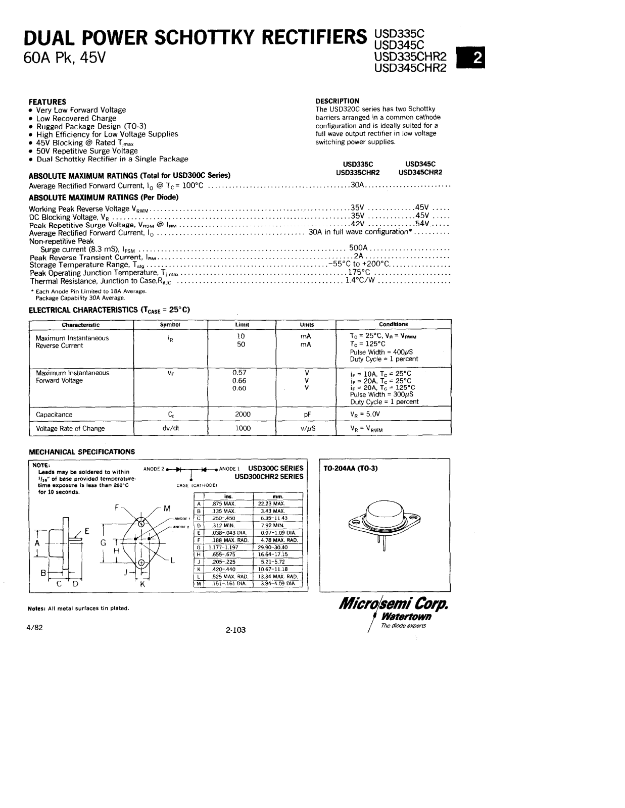 Microsemi USD345CHR2, USD345C, USD335CHR2, USD335C Datasheet