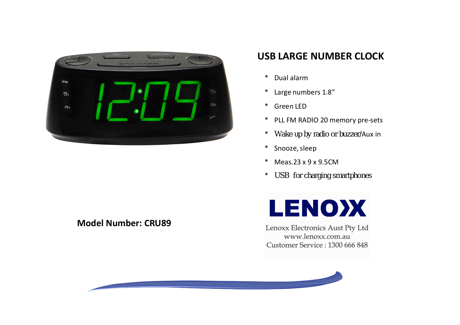 Lenoxx CRU89 Specifications Sheet