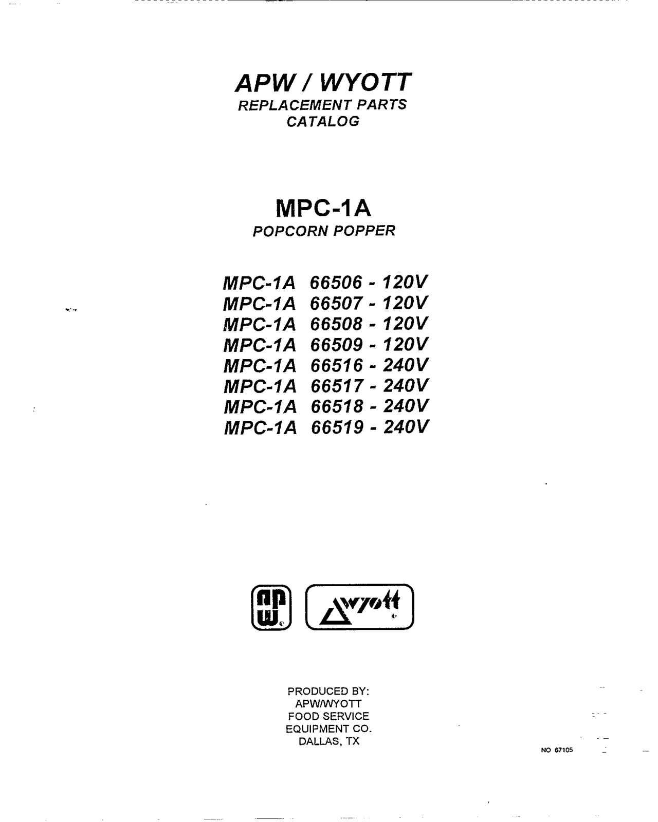 Wyott MPC-1A Parts List