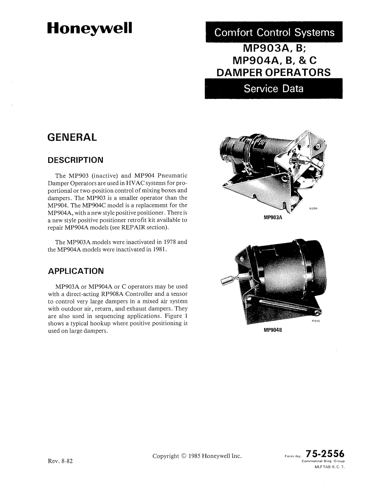 Honeywell MP903A, MP903B, MP904A, MP904B, MP904C Reference Manual