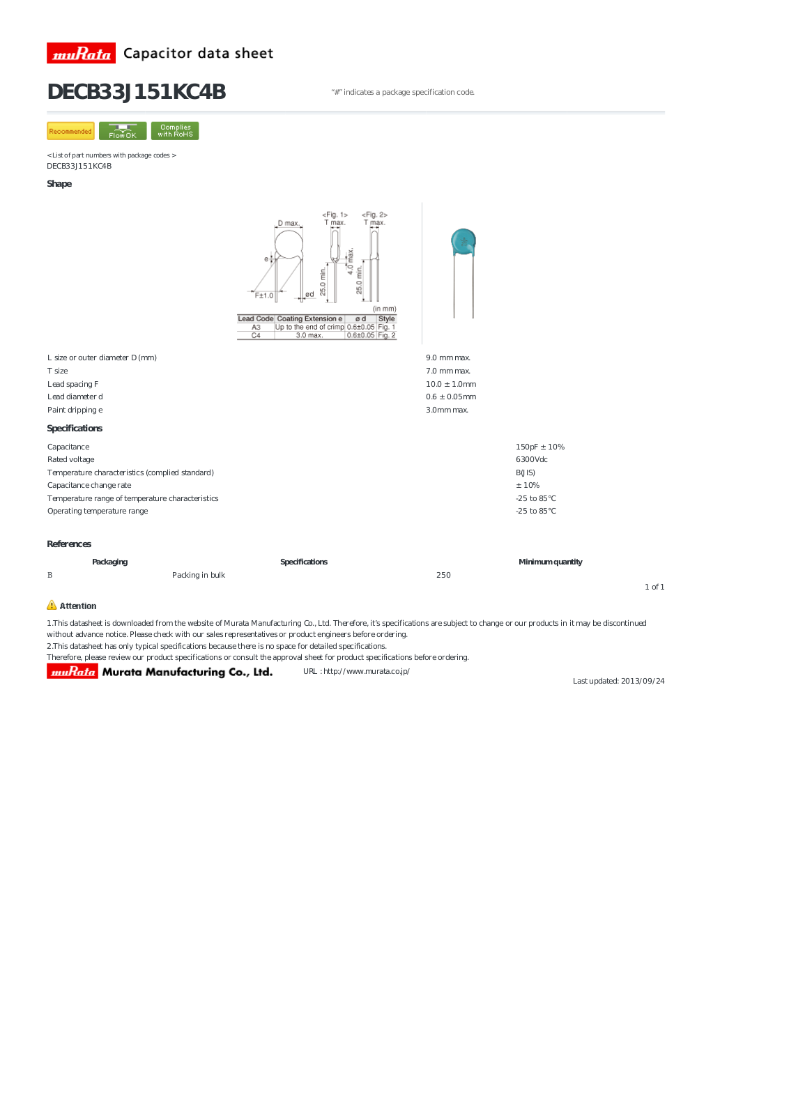 Datasheet DECB33J151KC4B Specification - ManualMachine.com