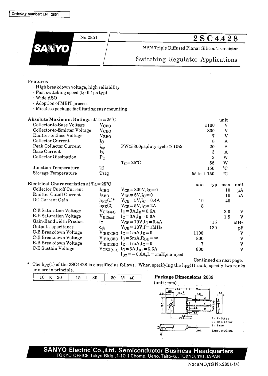 SANYO 2SC4428 Datasheet