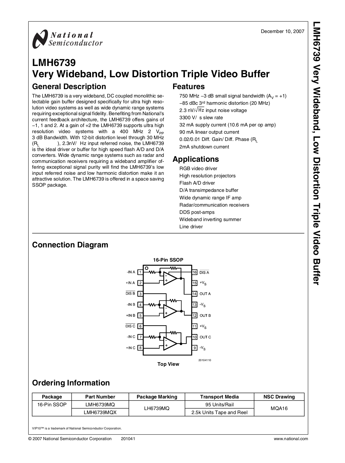 National Semiconductor LMH6739 Technical data