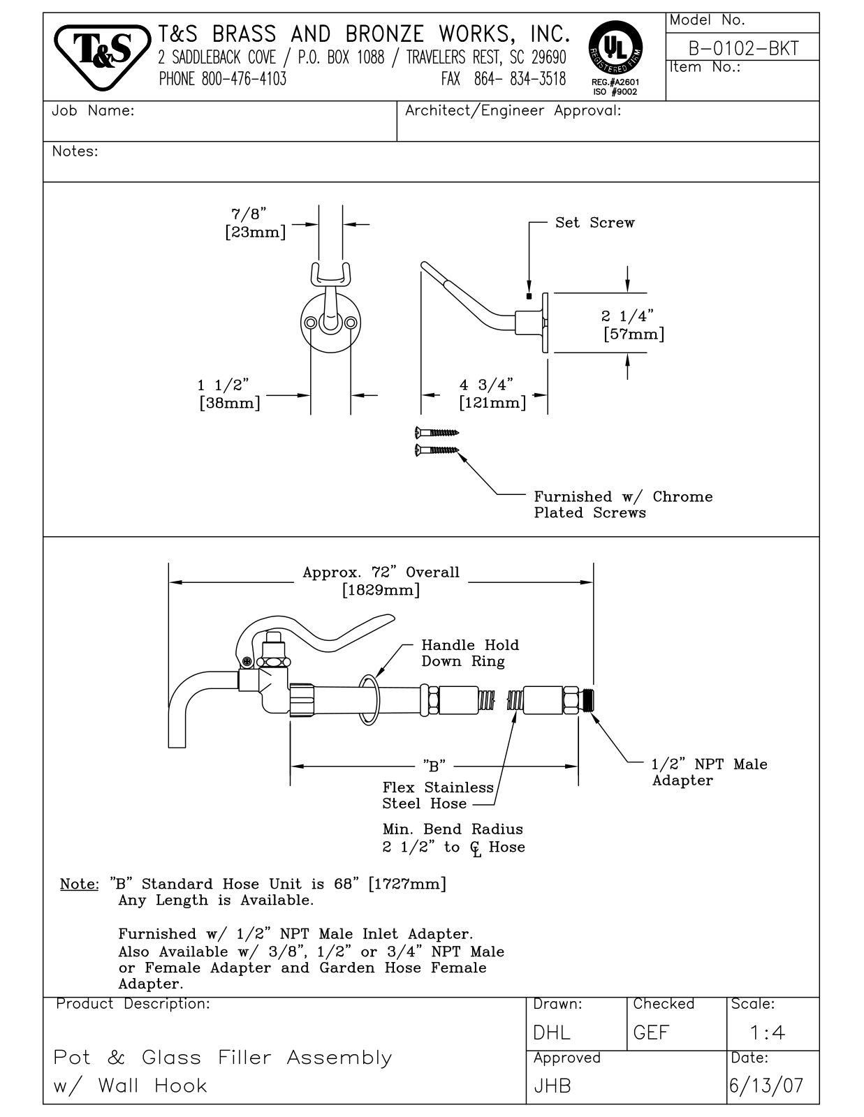 T&S Brass B-0102-BKT User Manual