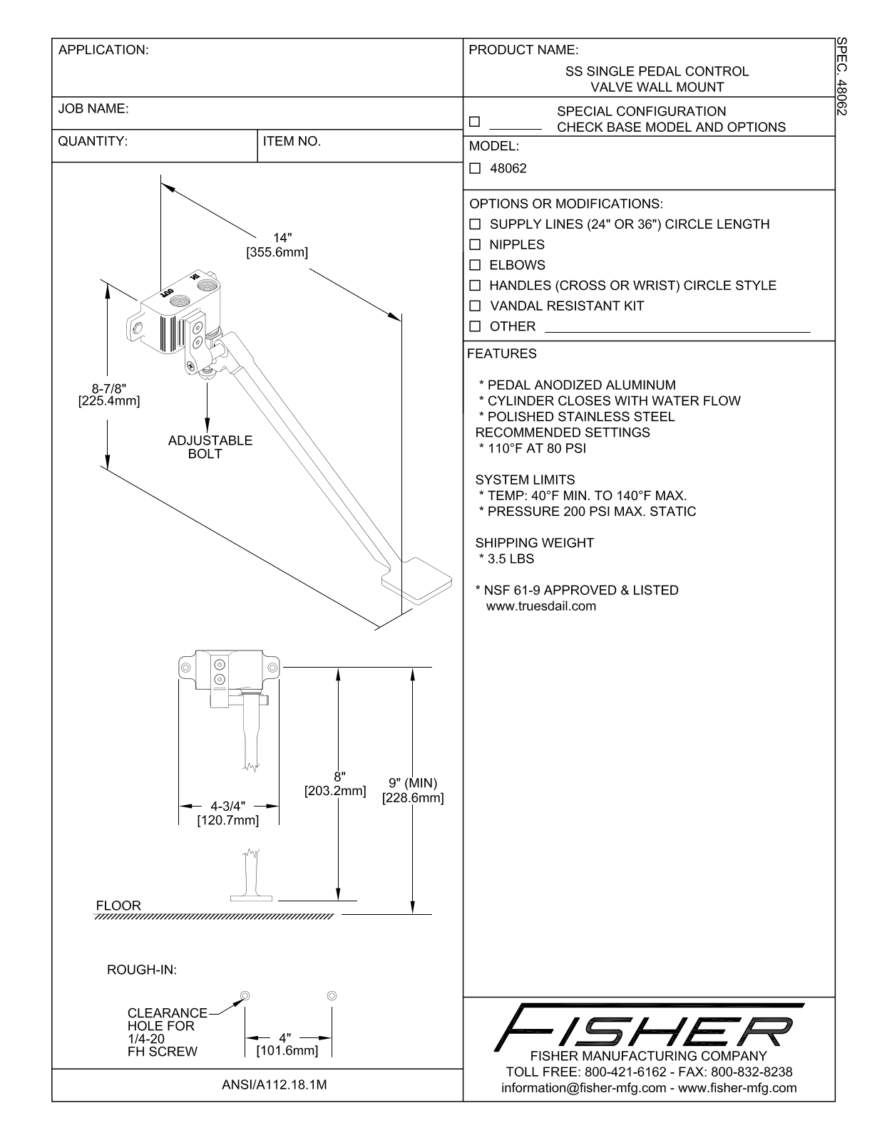 Fisher Manufacturing 48062 User Manual