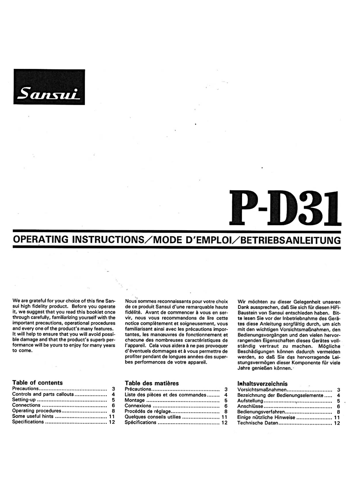 Sansui P-D31 Owners Manual