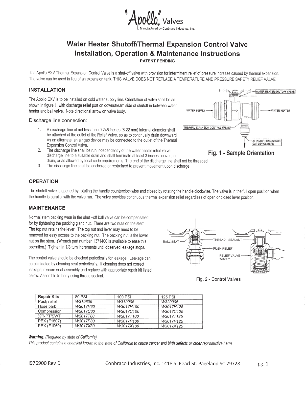 Apollo Conbraco 78-RV Installation Manual