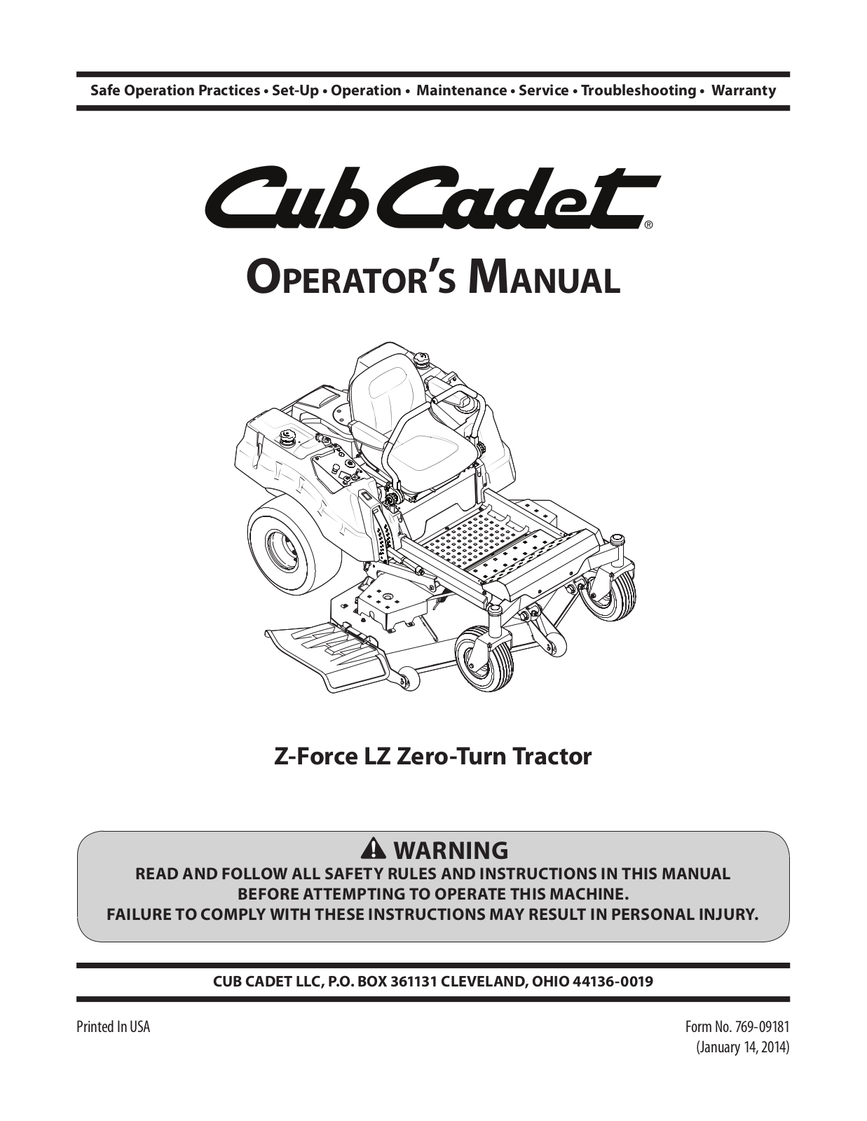 Cub Cadet Z-Force LZ, Z-Force L Operator's Manual