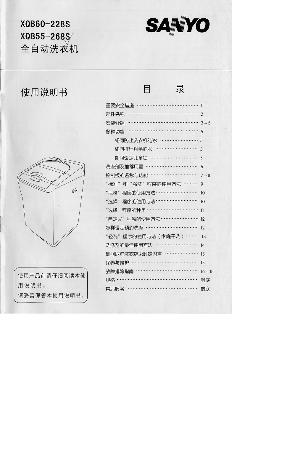 SANYO XQB60-288S User Manual