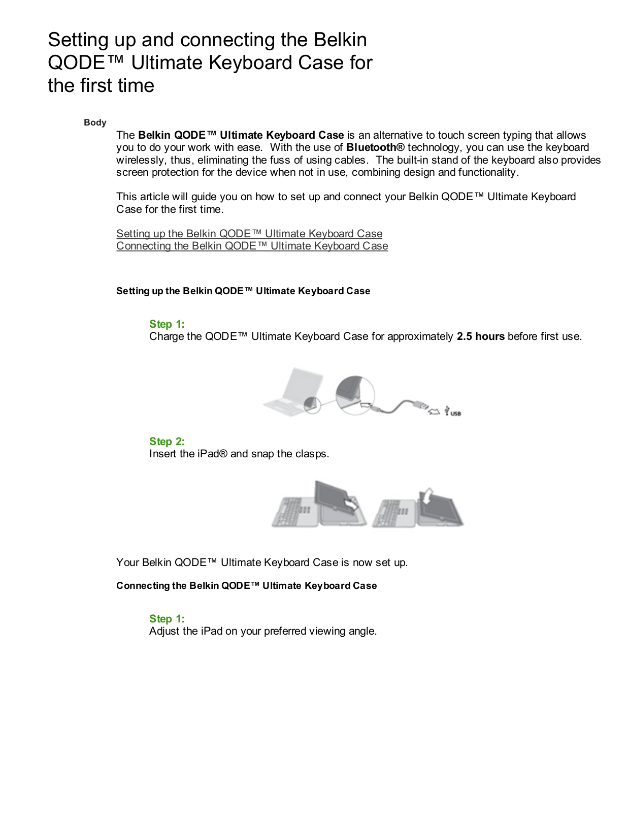 Belkin QODE Setting Up And Connecting Manual