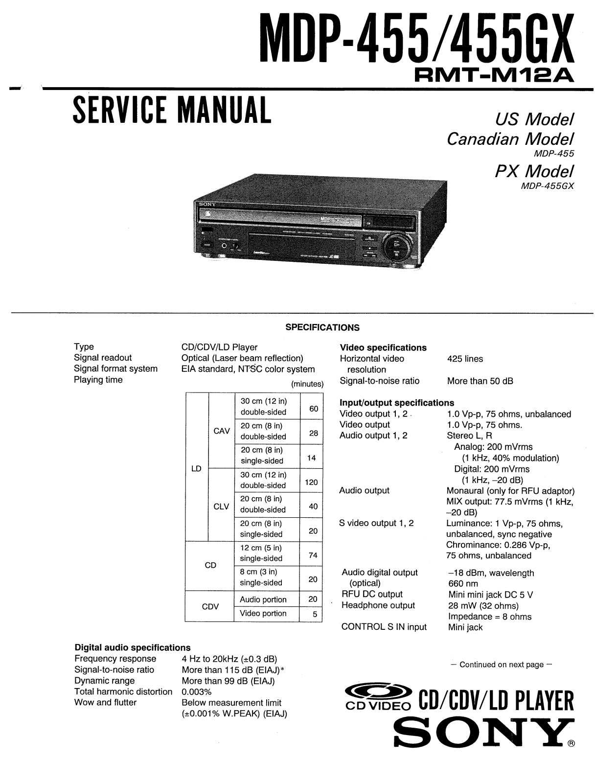 Sony MDP-455, MDP-455-GX Service manual