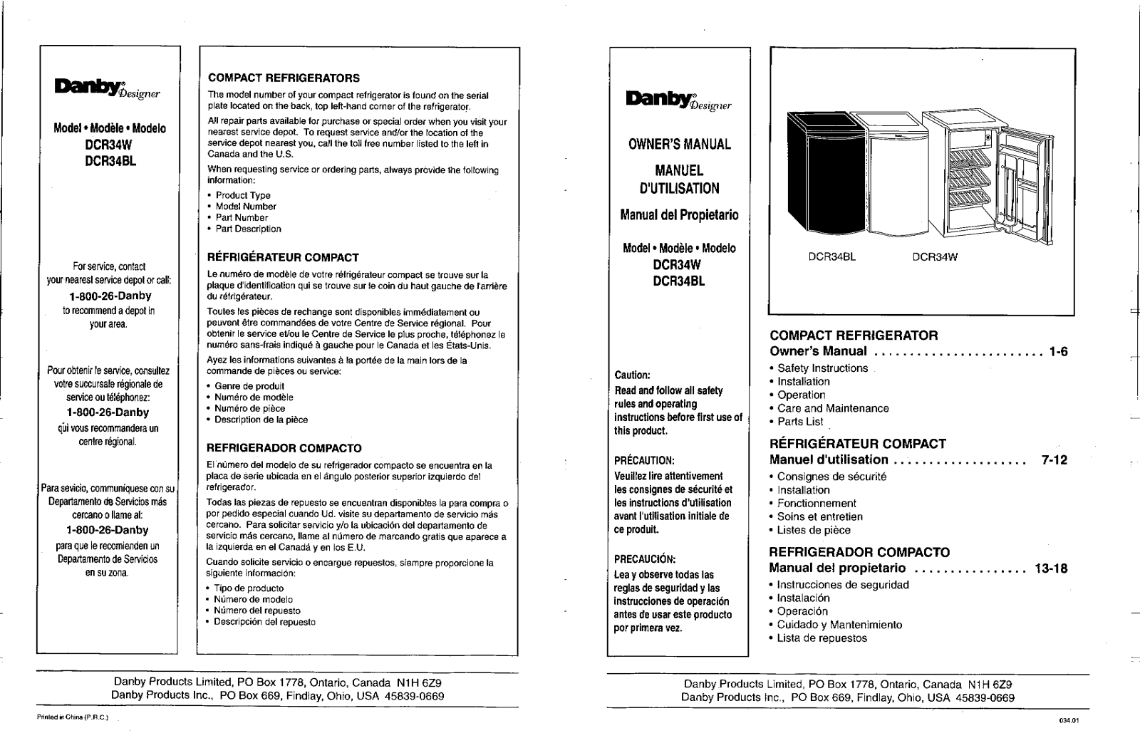 Danby DCR34BL, DCR34W User Manual