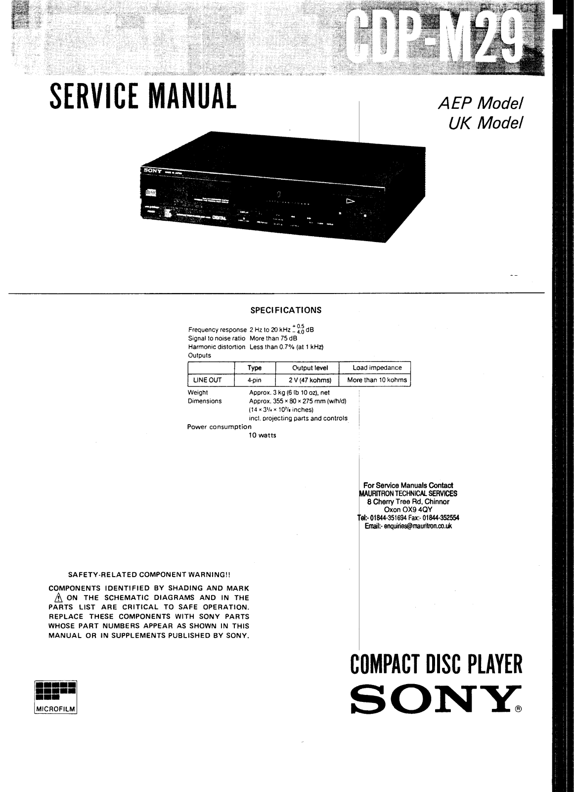 Sony CDPM-29 Service manual