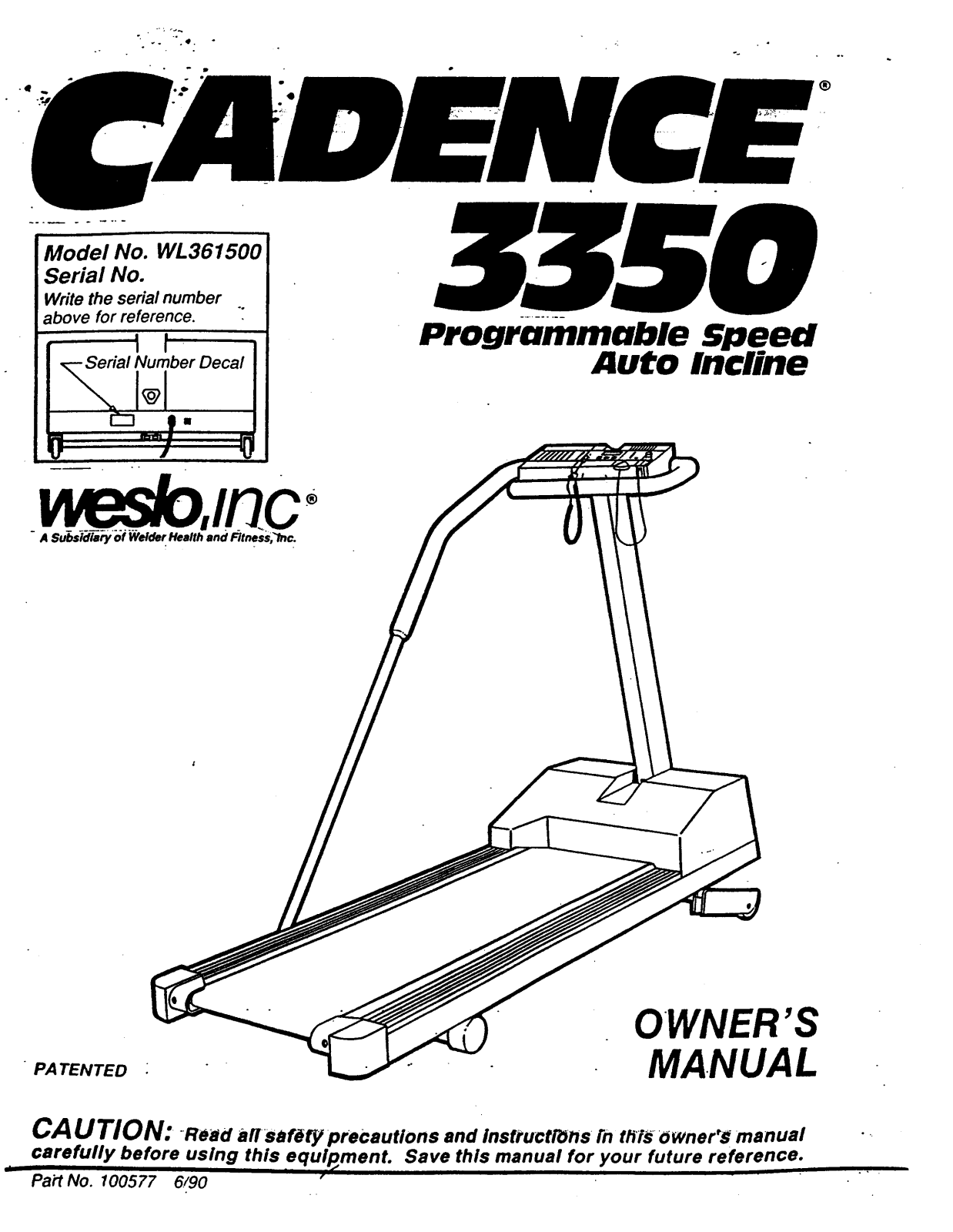 Weslo WL361500 Owner's Manual