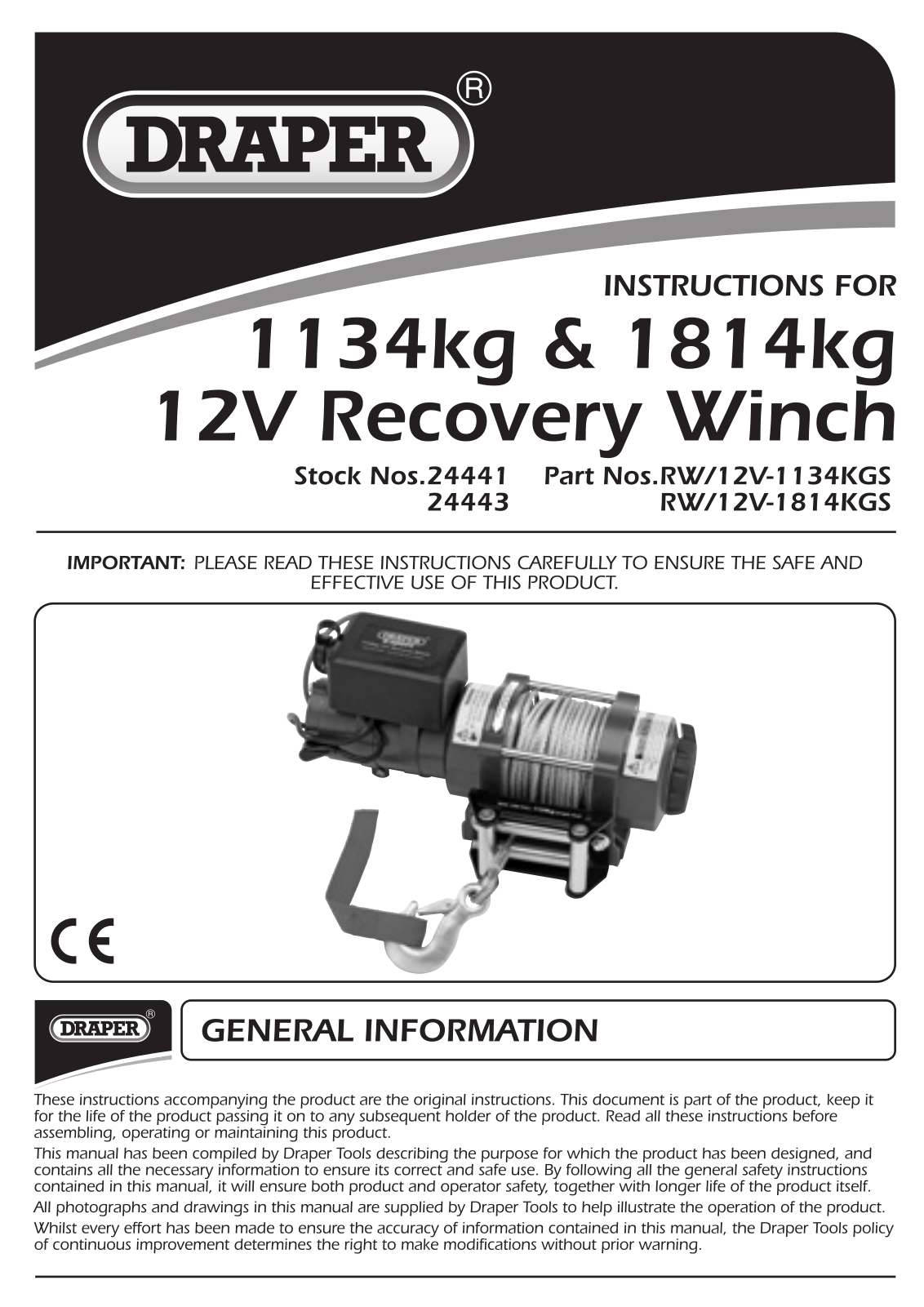 Draper Tools 24443 Instructions