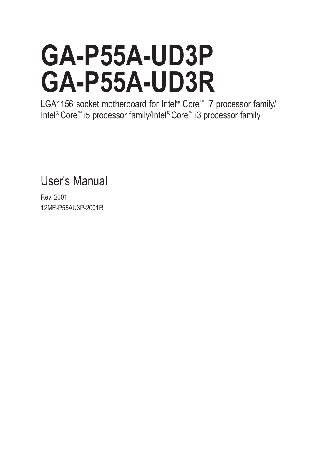 Gigabyte GA-P55A-UD3P (rev. 2.0), GA-P55A-UD3R (rev. 2.0) User Manual